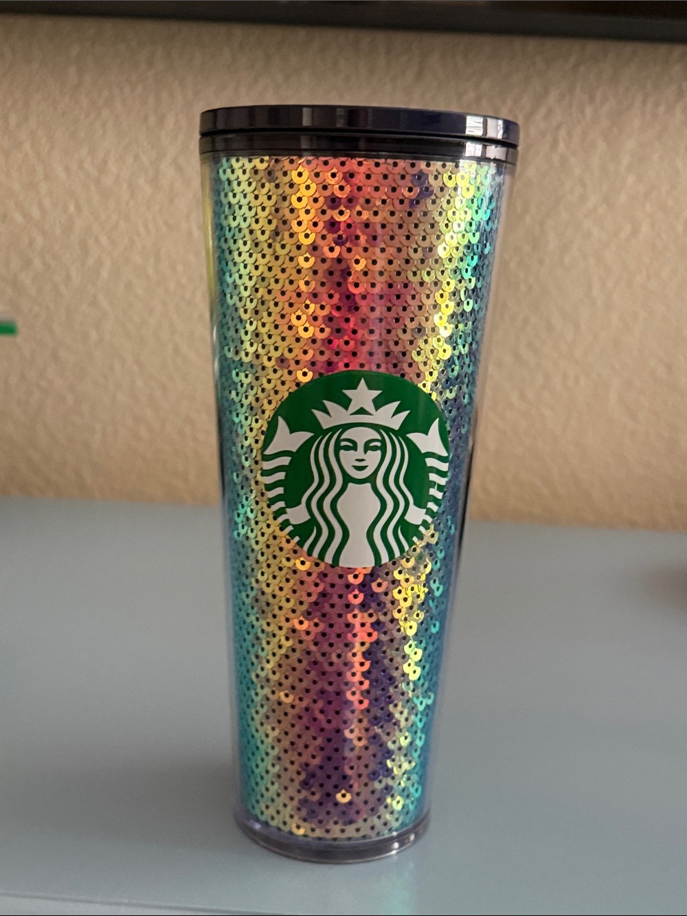 Starbucks Iridescent Sequin Tumbler with Green Logo